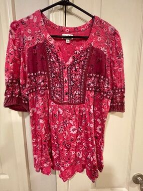 Wonderly Pink Floral Embroidered Tunic Top